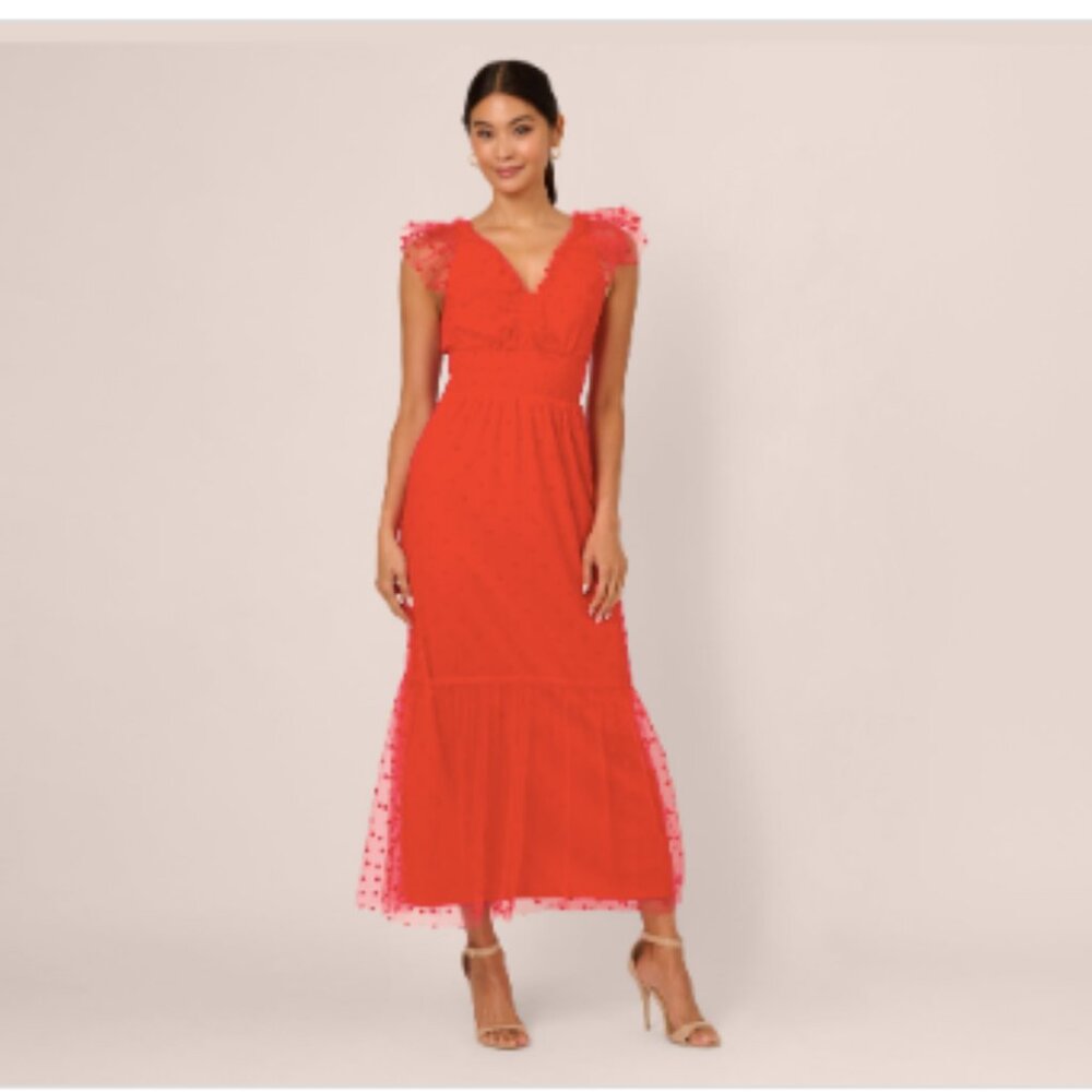 Dot Tulle Ruffle Dress in Red